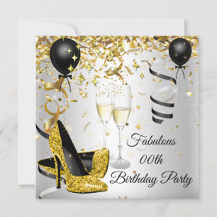 Invitation Fête d'anniversaire Champagne Gold High Heels Silv