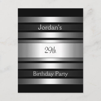 Invitation Fête d'anniversaire Charcoal Silver Stripes 29 ans