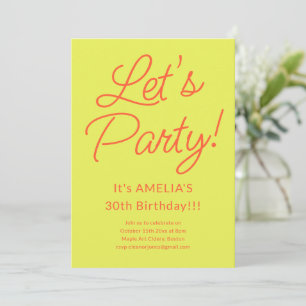 Invitation Fête d'anniversaire Chartreuse Orange Let's Party