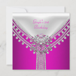 Invitation Fête d'anniversaire Chaud Rose Blanc Diamant Joyau