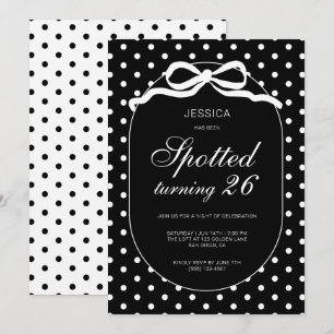 Invitation Fête d'anniversaire chic à pois avec nœud papillon