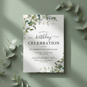 Invitation Fête d'anniversaire chic avec eucalyptus