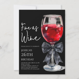 Invitation Fête d'anniversaire chic avec nœud noir 26 ans Fin