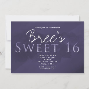 Invitation Fête d'anniversaire chic élégant SWEET 16 violet