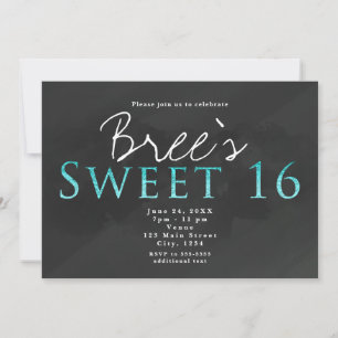 Invitation Fête d'anniversaire chic SWEET 16 Aqua & Gris fonc