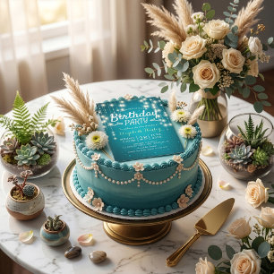 Invitation Fête d'anniversaire Chic Turquoise Guirlande Lumin