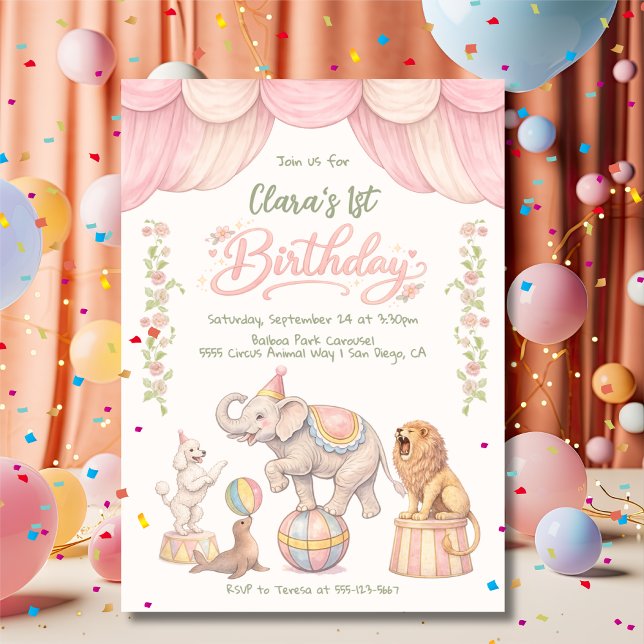 Invitation Fête d'anniversaire Cirque Pastel (Créateur téléchargé)