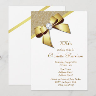 Invitation Fête d'anniversaire classe romantique or et blanc