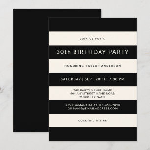 Invitation Fête d'anniversaire classique en noir et blanc cas