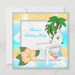 Invitation Fête d'anniversaire cocktail à la piscine de plage