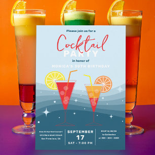 Invitation Fête d'anniversaire Cocktail d'été Citron Bleu