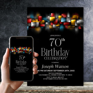 Invitation Fête d'anniversaire colorée abstraite pour les 70