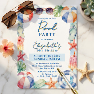 Invitation Fête d'anniversaire colorée aquarelle au bord de l