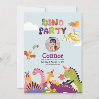 Invitation Fête d'anniversaire colorée de Dinosaur