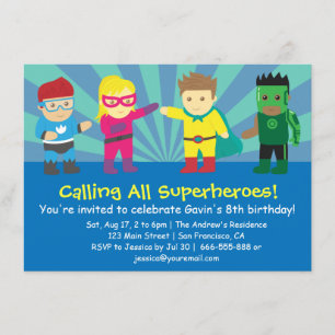 Invitation Fête D'Anniversaire Colorée De Superhero Pour Les 