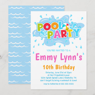 Invitation Fête d'anniversaire colorée d'été pour filles au b