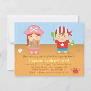 Invitation Fête d'anniversaire colorée mignonne de pirates