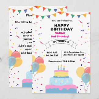 Invitation Fête d'anniversaire colorée pour enfants