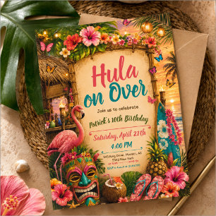 Invitation Fête d'anniversaire colorée tropicale LUAU party