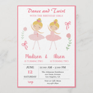 Invitation Fête d'anniversaire commune de Ballerine Girl