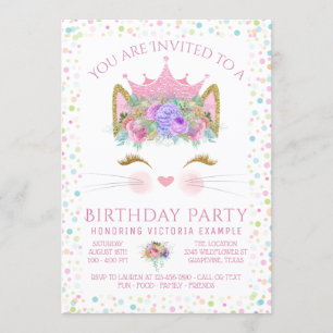 Invitation Fête d'anniversaire Confetti Kitty Cat