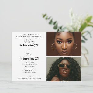 Invitation Fête d'anniversaire conjointe moderne avec double