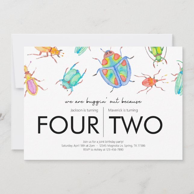 Invitation Fête d'anniversaire conjointe - Thème de bugs (Devant)