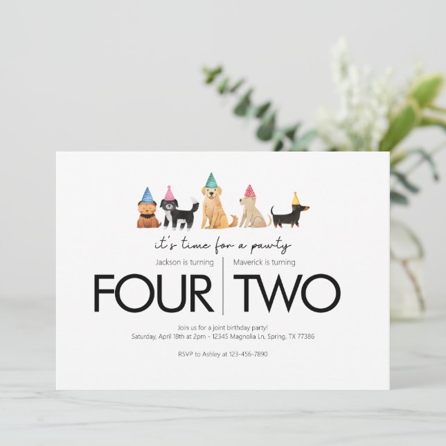 Invitation Fête d'anniversaire conjointe - Thème de pawty (Debout devant)