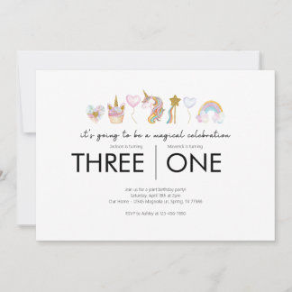 Invitation Fête d'anniversaire conjointe - thème Unicorn
