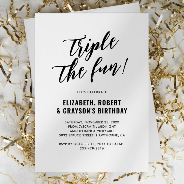 Invitation Fête d'anniversaire conjointe triple moderne et am (Créateur téléchargé)