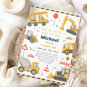Invitation Fête d'anniversaire Construction Aquarelle
