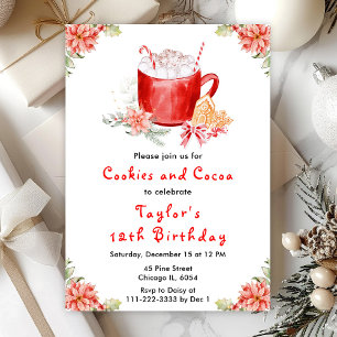 Invitation Fête d'anniversaire Cookies de Noël et cacao Rouge