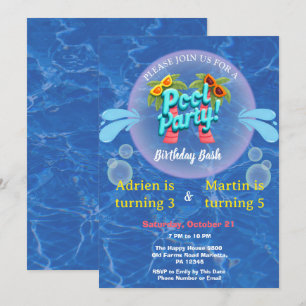 Invitation Fête d'anniversaire Cool Tropical Splash Joint Poo