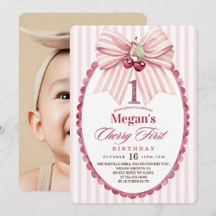 Invitation Fête d'anniversaire Coquette Cerise 1ère Fille