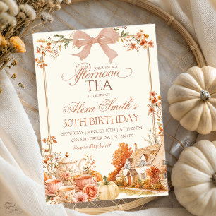 Invitation Fête d'anniversaire Coquette d'automne avec thé à