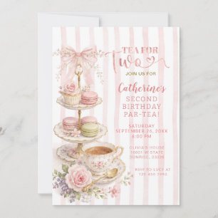 Invitation Fête d'anniversaire Coquette Rose Thé Français
