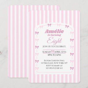 Invitation Fête d'anniversaire Coquette Ruban Rose 8 ans
