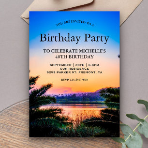 Invitation Fête d'anniversaire Coucher de soleil aux feuilles