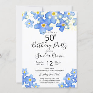 Invitation Fête d'anniversaire Country Blue Forget-Me-Nots