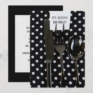 Invitation Fête d'anniversaire-couverts noir argent