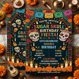 Invitation Fête d'anniversaire Crâne de Sucre Floral Jour des