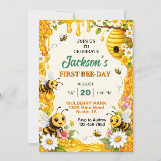 Invitation Fête d'anniversaire d'abeille à couleurs vives
