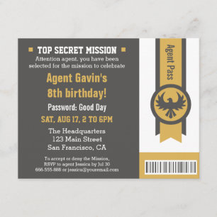 Invitation Fête d'anniversaire d'agent secret cool