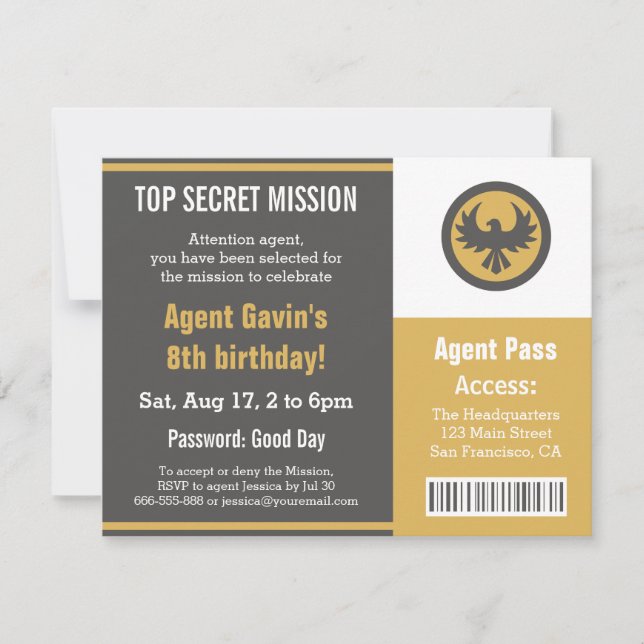 Invitation Fête d'anniversaire d'agent secret cool (Devant)