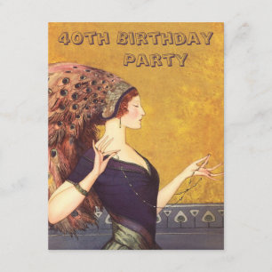Invitation Fête d'anniversaire d'aileron de paon d'art déco