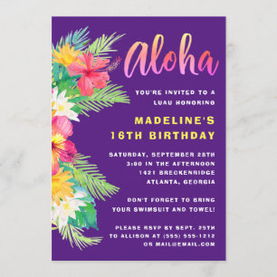 Invitation Fête d'anniversaire d'Aloha Hawaiian Luau