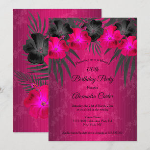 Invitation Fête d'anniversaire damassé aux hibiscus Palmiers