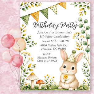 Invitation Fête d'anniversaire d'animal de lapin genre neutre