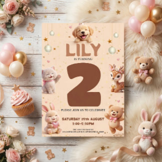 Invitation Fête d'anniversaire d'animaux mignons pour enfants