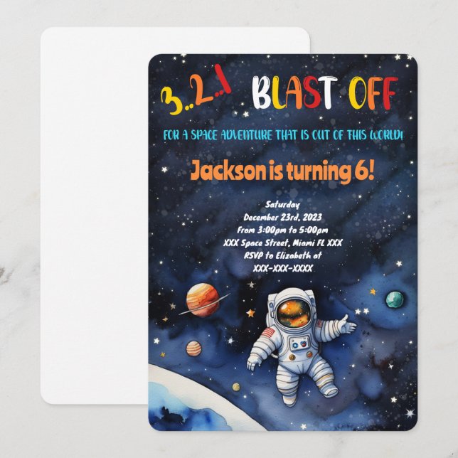 Invitation Fête d'anniversaire dans l'espace (Devant / Derrière)